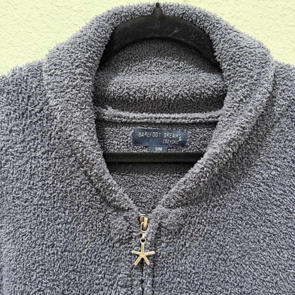 Barefoot Dreams CozyChic Long Zip Up Robe Starfish Zipper Gray SM - Picture 2 of 5